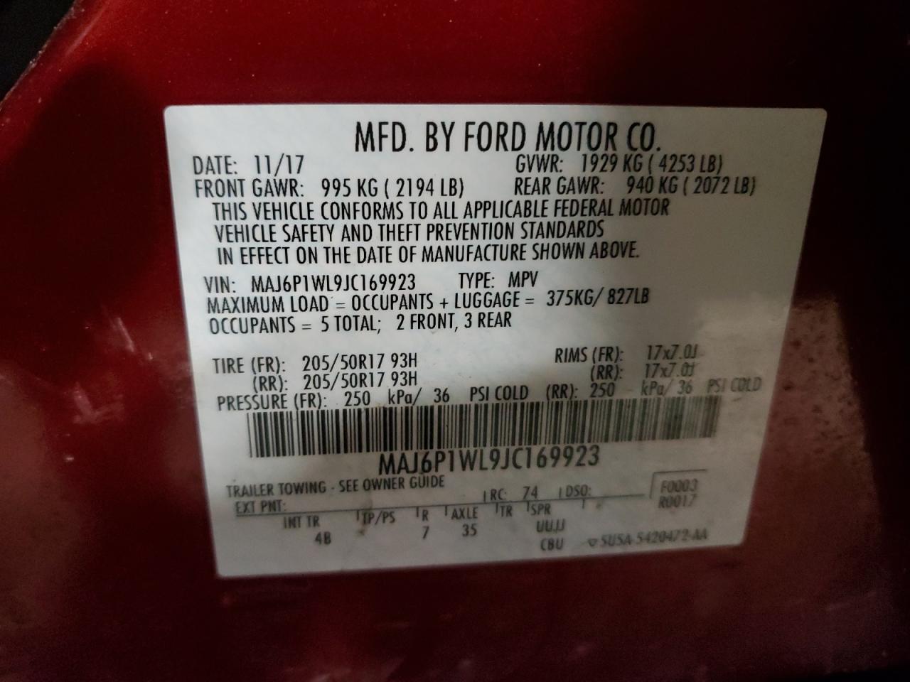 2018 Ford Ecosport Titanium VIN: MAJ6P1WL9JC169923 Lot: 56541065
