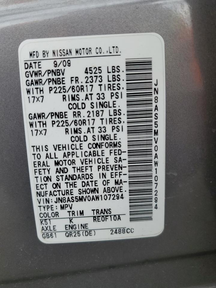 2010 Nissan Rogue S VIN: JN8AS5MV0AW107294 Lot: 56905455