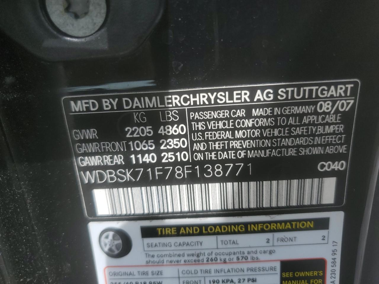 2008 Mercedes-Benz Sl 550 VIN: WDBSK71F78F138771 Lot: 55682775