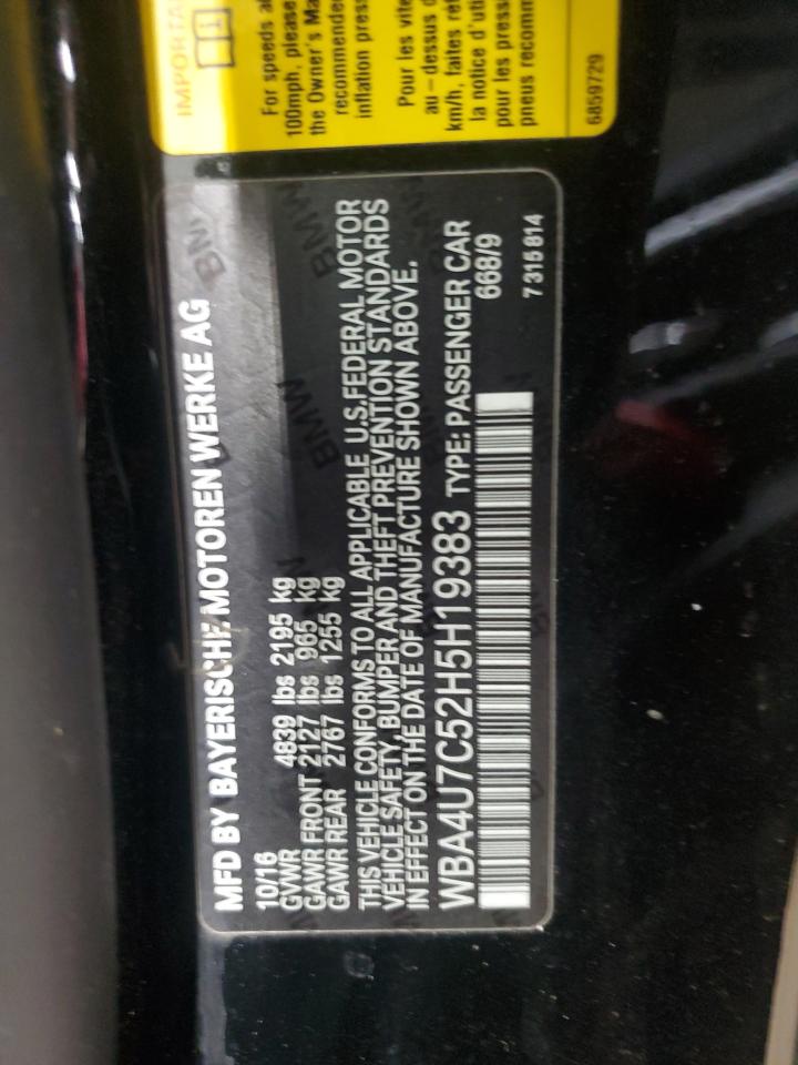 2017 BMW 430I VIN: WBA4U7C52H5H19383 Lot: 59045215