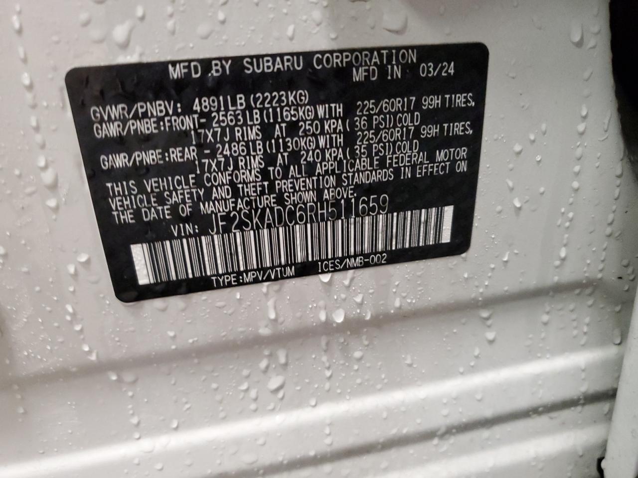 2024 Subaru Forester Premium VIN: JF2SKADC6RH511659 Lot: 55260975