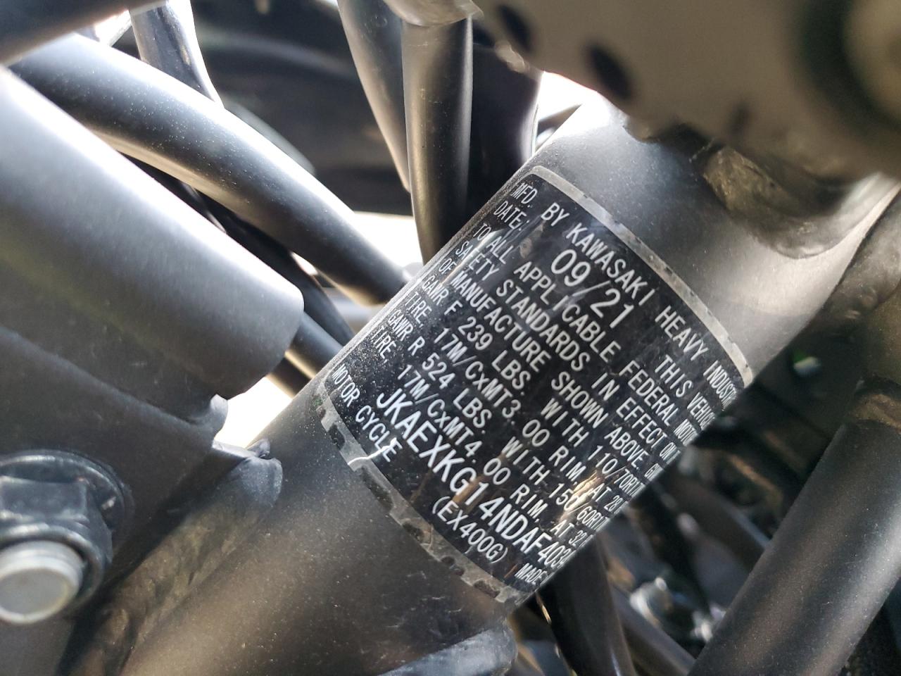2022 Kawasaki Ex400 VIN: JKAEXKG14NDAF4034 Lot: 56553945
