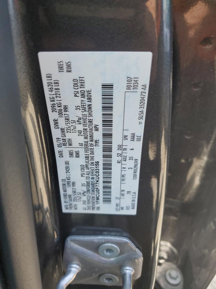 2019 Ford Escape S VIN: 1FMCU0F77KUC03156 Lot: 59018155