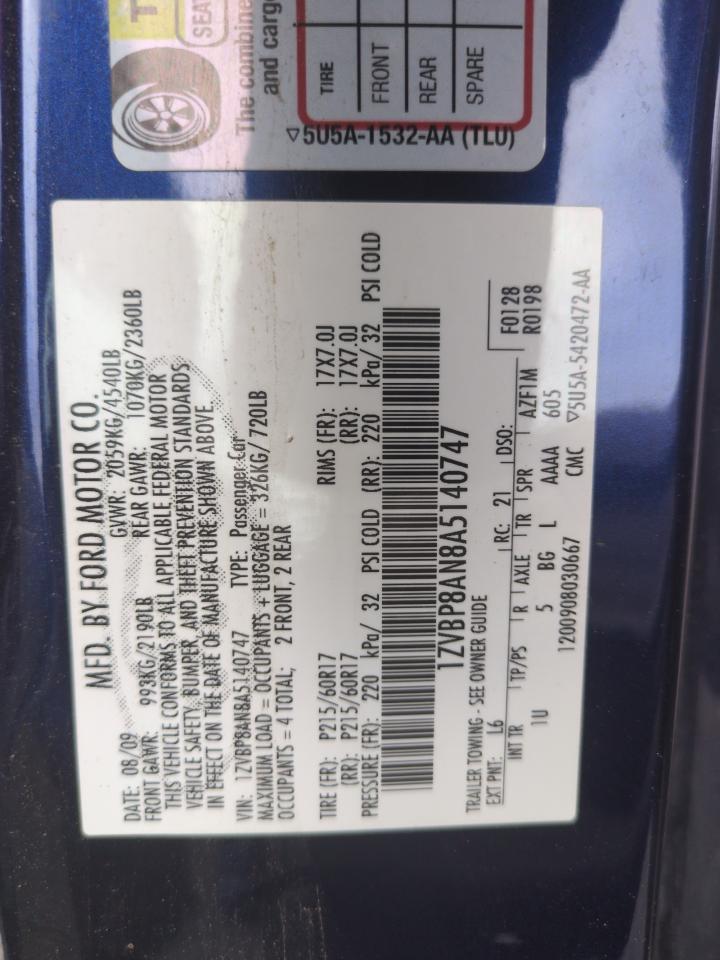 2010 Ford Mustang VIN: 1ZVBP8AN8A5140747 Lot: 54494375