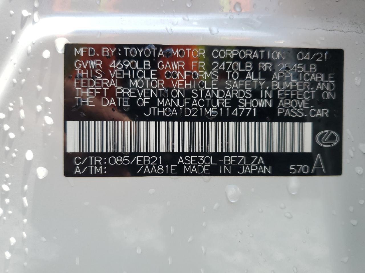 2021 Lexus Is 300 VIN: JTHCA1D21M5114771 Lot: 56099775