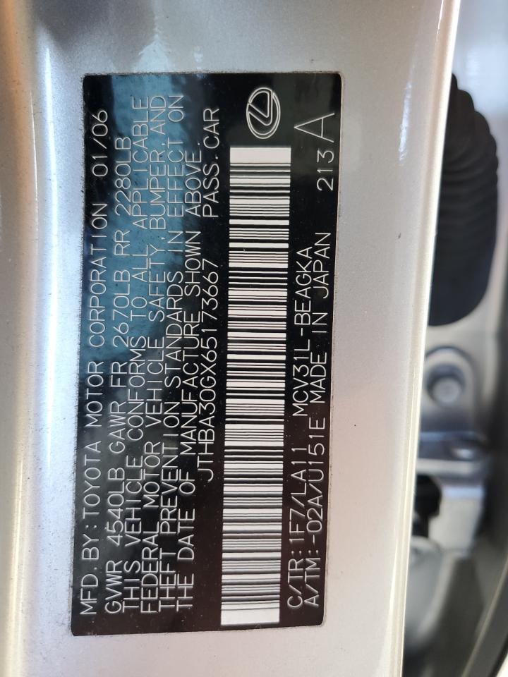 2006 Lexus Es 330 VIN: JTHBA30GX65173667 Lot: 56670515