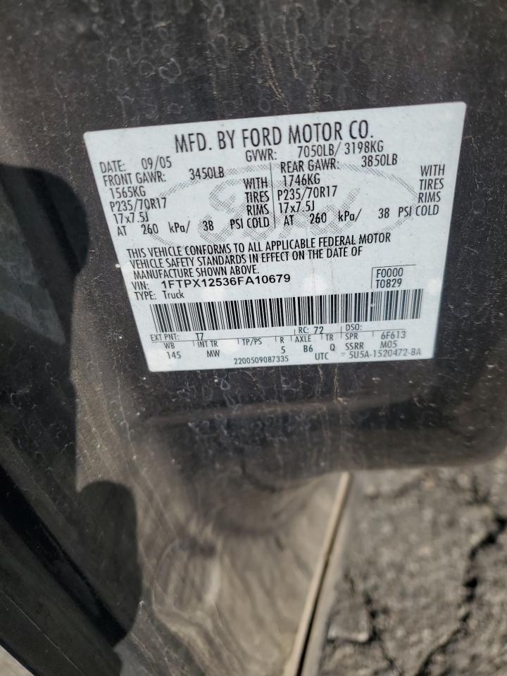 2006 Ford F150 VIN: 1FTPX12536FA10679 Lot: 55151305