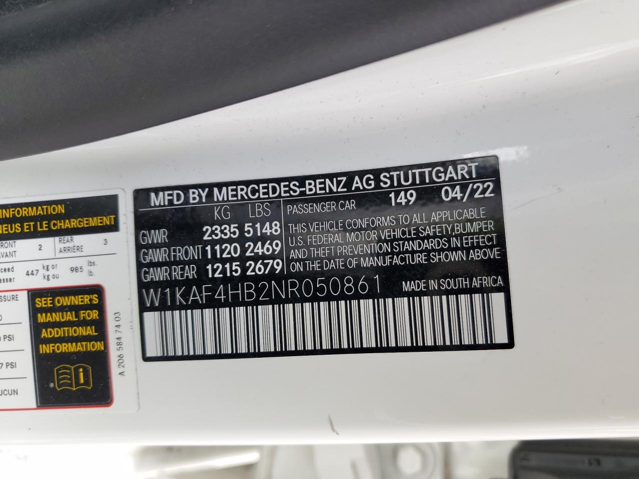 2022 Mercedes-Benz C 300 4Matic VIN: W1KAF4HB2NR050861 Lot: 54904865