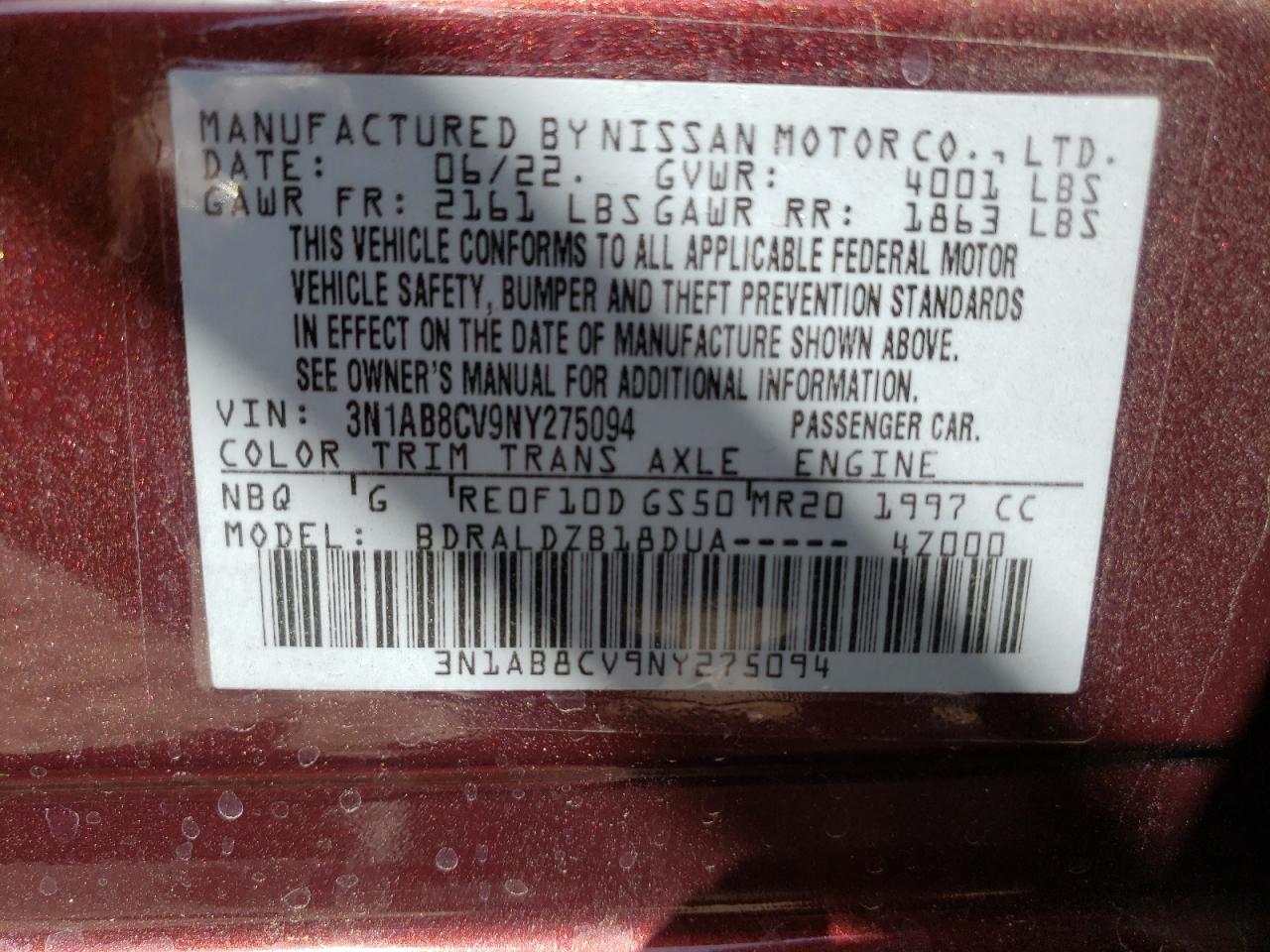 2022 Nissan Sentra Sv VIN: 3N1AB8CV9NY275094 Lot: 57099875