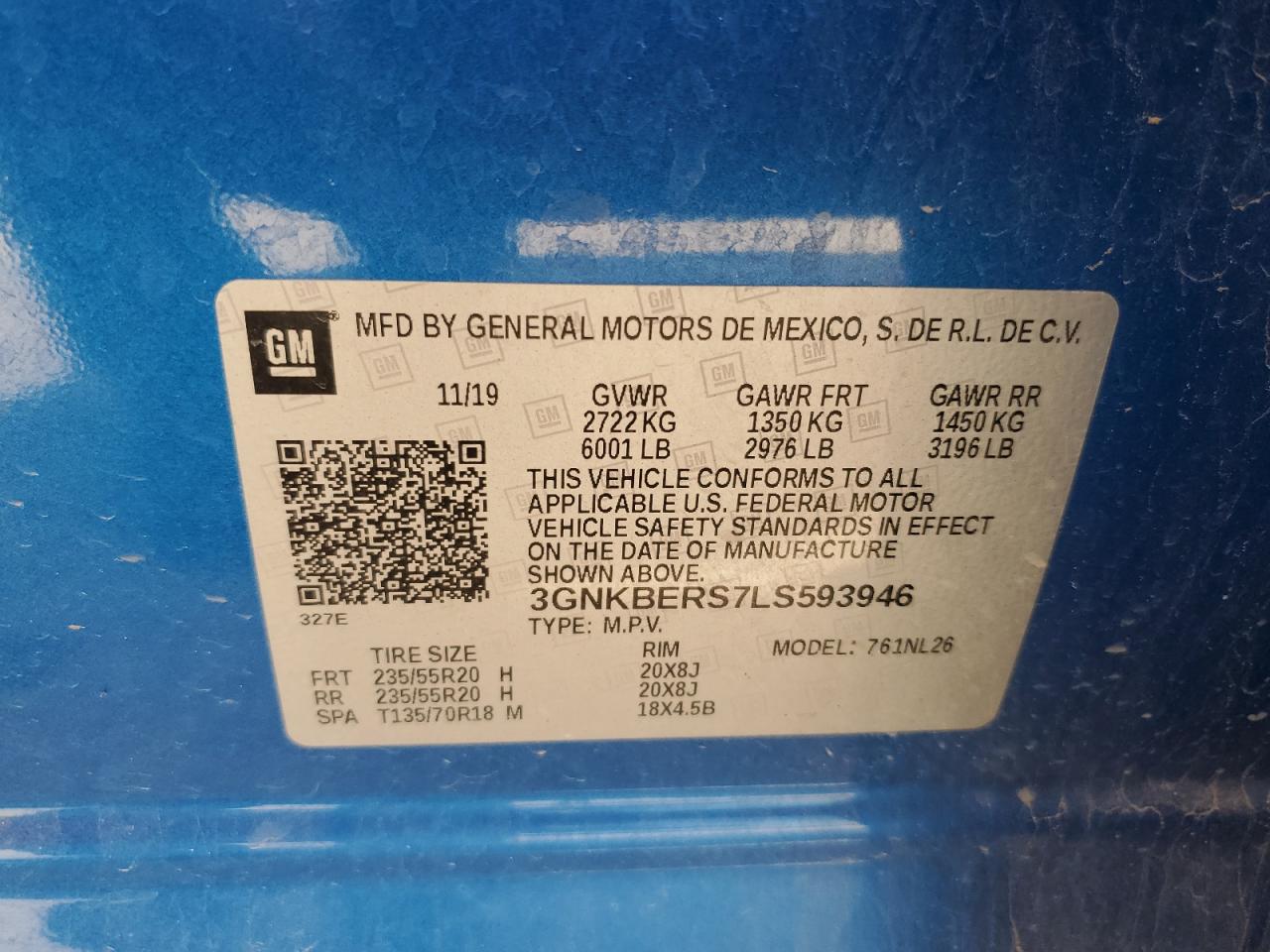 2020 Chevrolet Blazer Rs VIN: 3GNKBERS7LS593946 Lot: 56389785