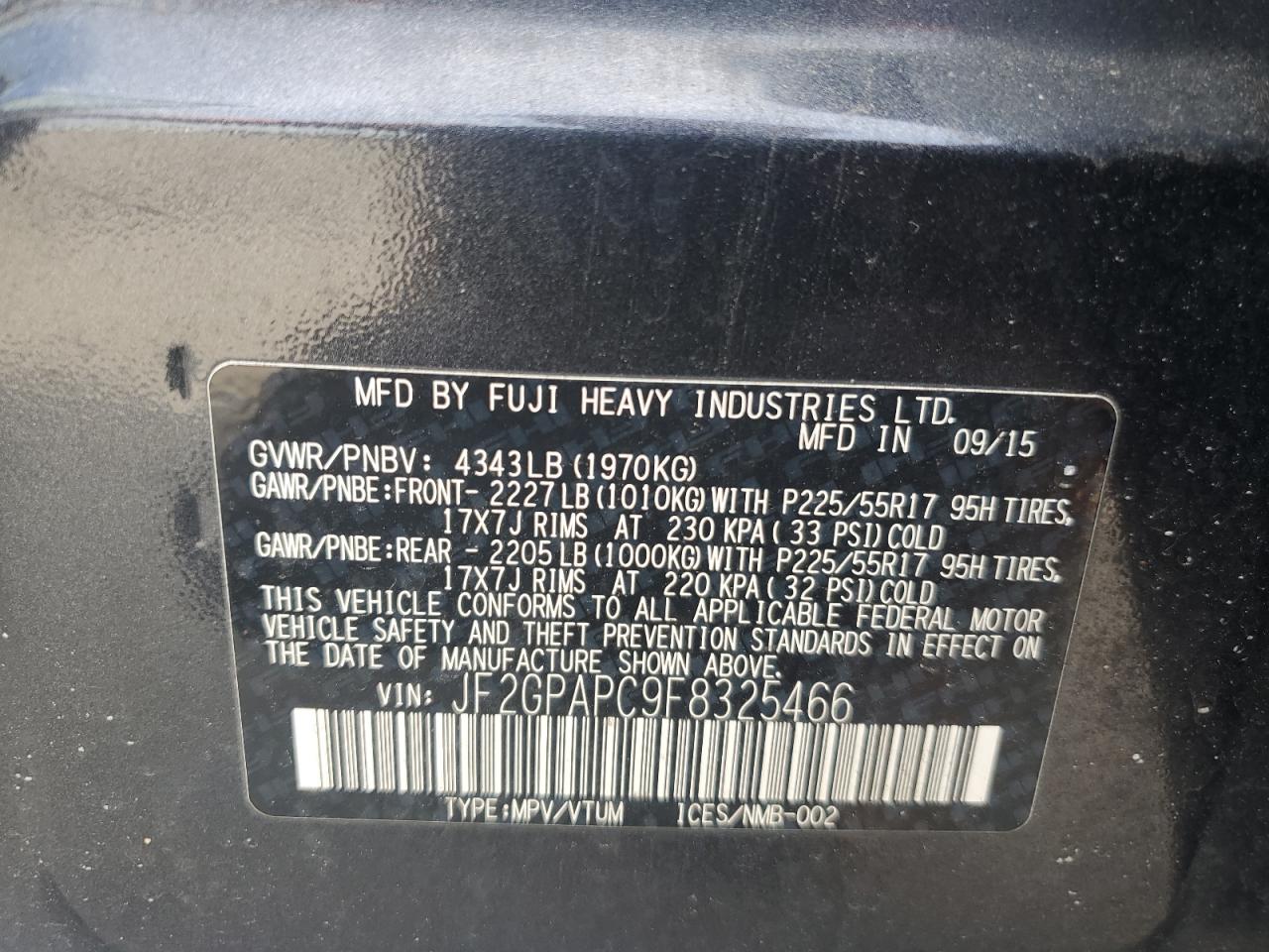 2015 Subaru Xv Crosstrek 2.0 Limited VIN: JF2GPAPC9F8325466 Lot: 56738085