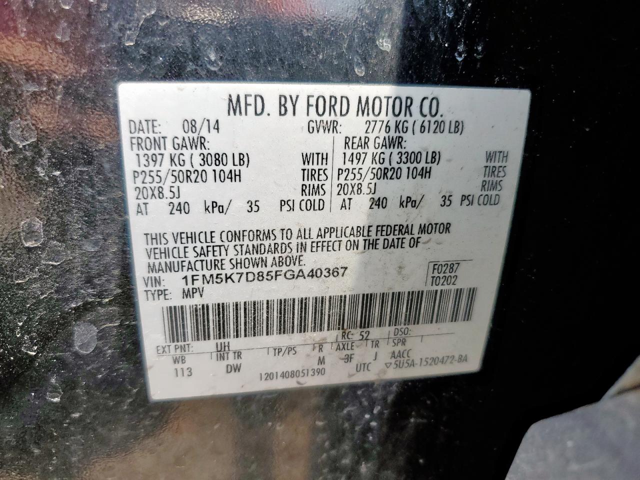 2015 Ford Explorer Xlt VIN: 1FM5K7D85FGA40367 Lot: 58890035