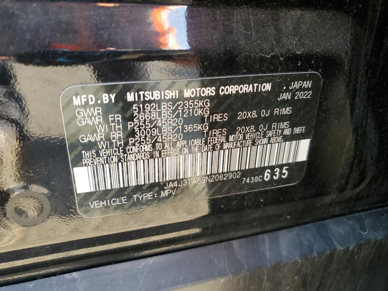 2022 Mitsubishi Outlander Es VIN: JA4J3TA89NZ062902 Lot: 54905285