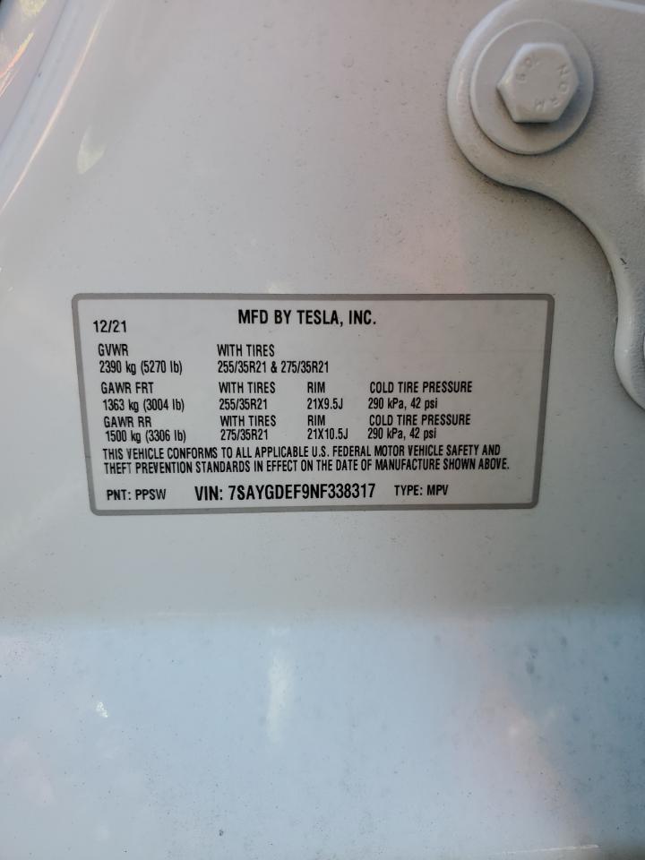 2022 Tesla Model Y VIN: 7SAYGDEF9NF338317 Lot: 56992835