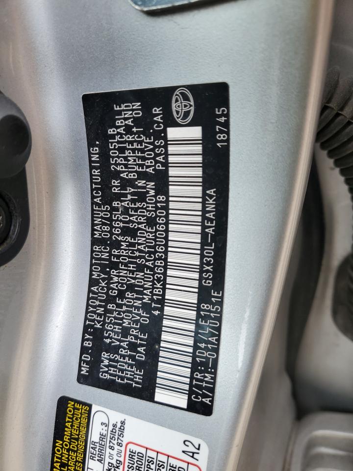 2006 Toyota Avalon Xl VIN: 4T1BK36B36U066018 Lot: 56701295