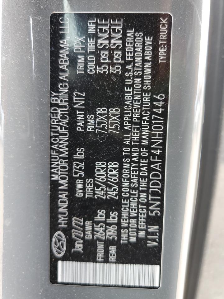 2022 Hyundai Santa Cruz Sel Premium VIN: 5NTJDDAF4NH017446 Lot: 55294995