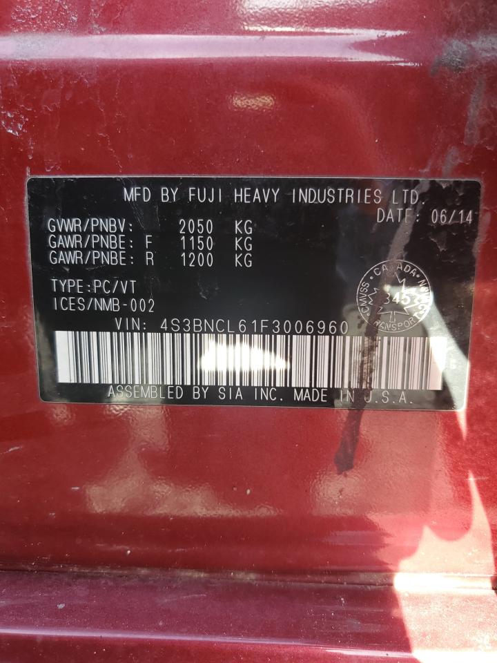 2015 Subaru Legacy 2.5I Limited VIN: 4S3BNCL61F3006960 Lot: 54560235