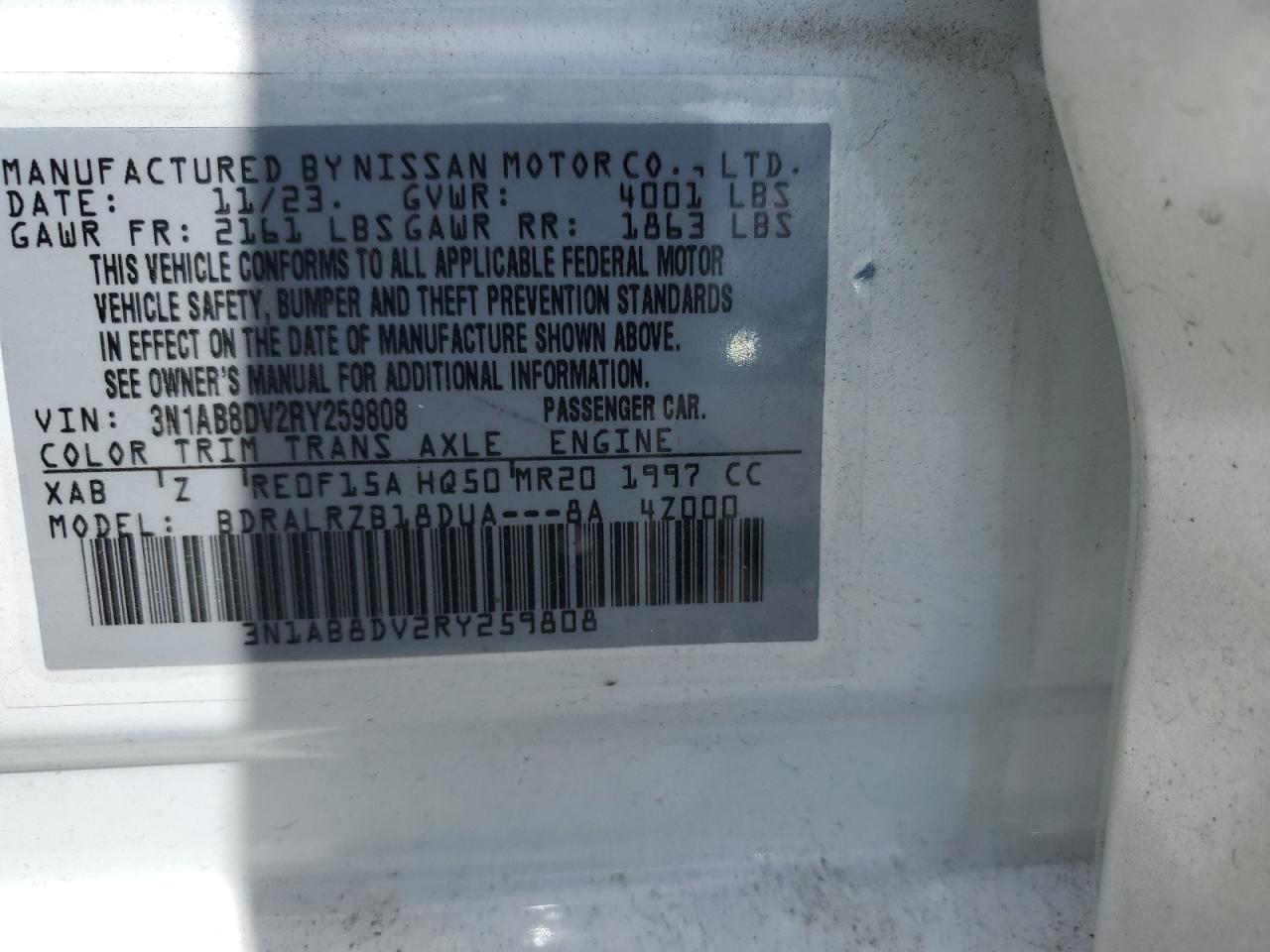 2024 Nissan Sentra Sr VIN: 3N1AB8DV2RY259808 Lot: 57072835