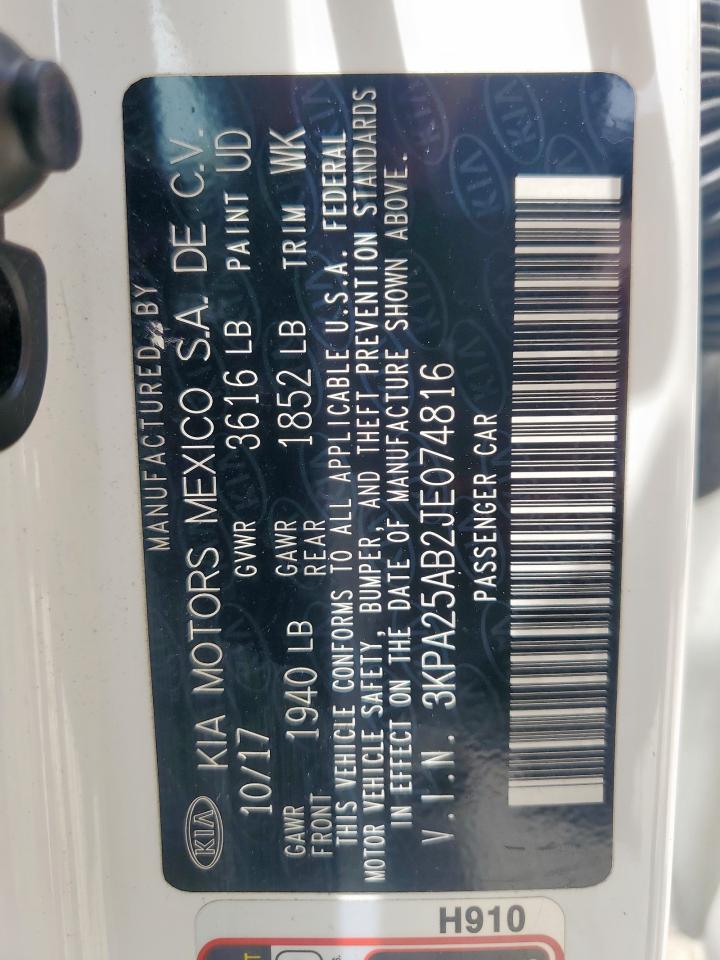 2018 Kia Rio Lx VIN: 3KPA25AB2JE074816 Lot: 56838955