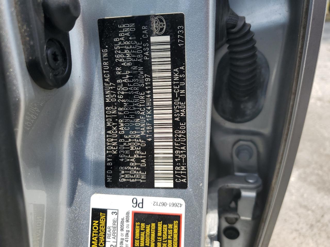 2017 Toyota Camry Le VIN: 4T1BF1FK4HU441197 Lot: 55821235