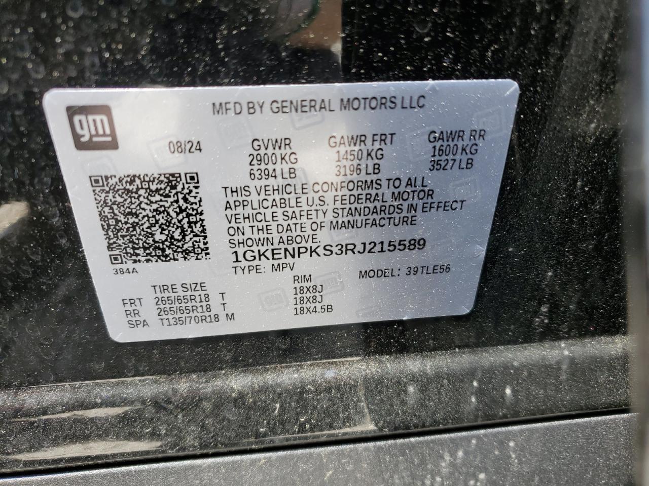 2024 GMC Acadia At4 VIN: 1GKENPKS3RJ215589 Lot: 56798825