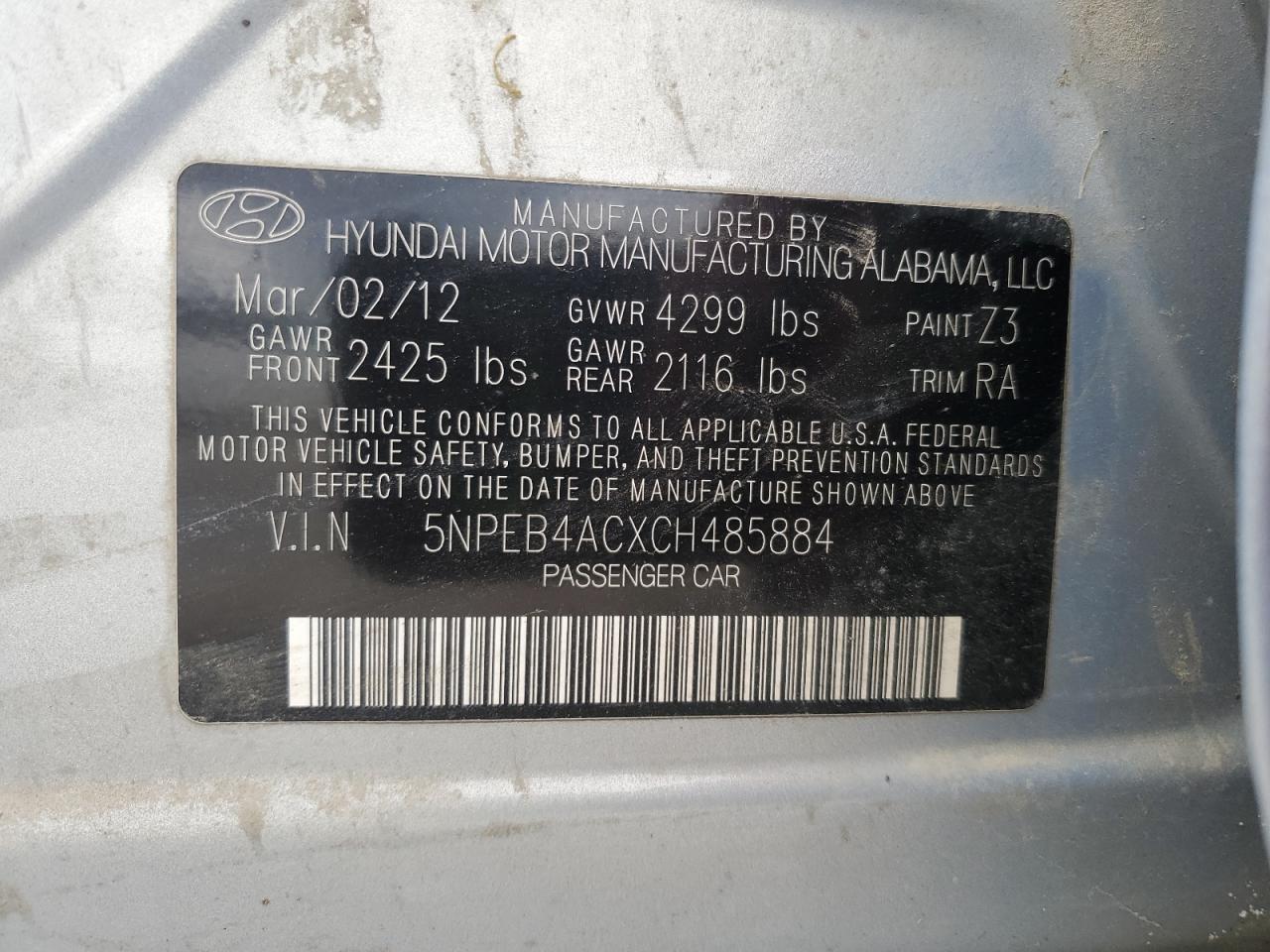 2012 Hyundai Sonata Gls VIN: 5NPEB4ACXCH485884 Lot: 55749385