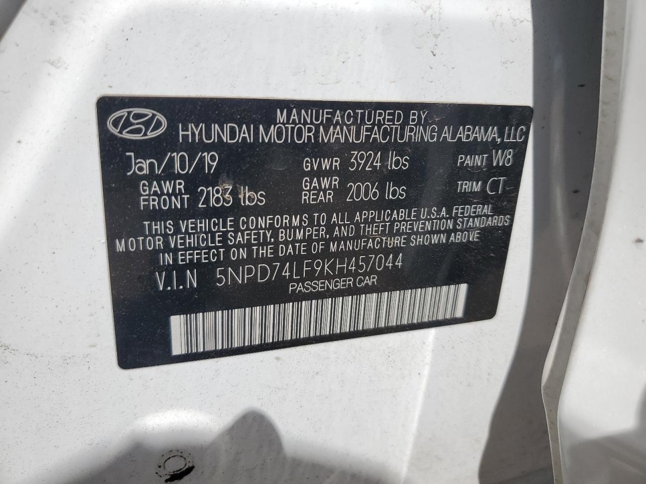 2019 Hyundai Elantra Se VIN: 5NPD74LF9KH457044 Lot: 56757645