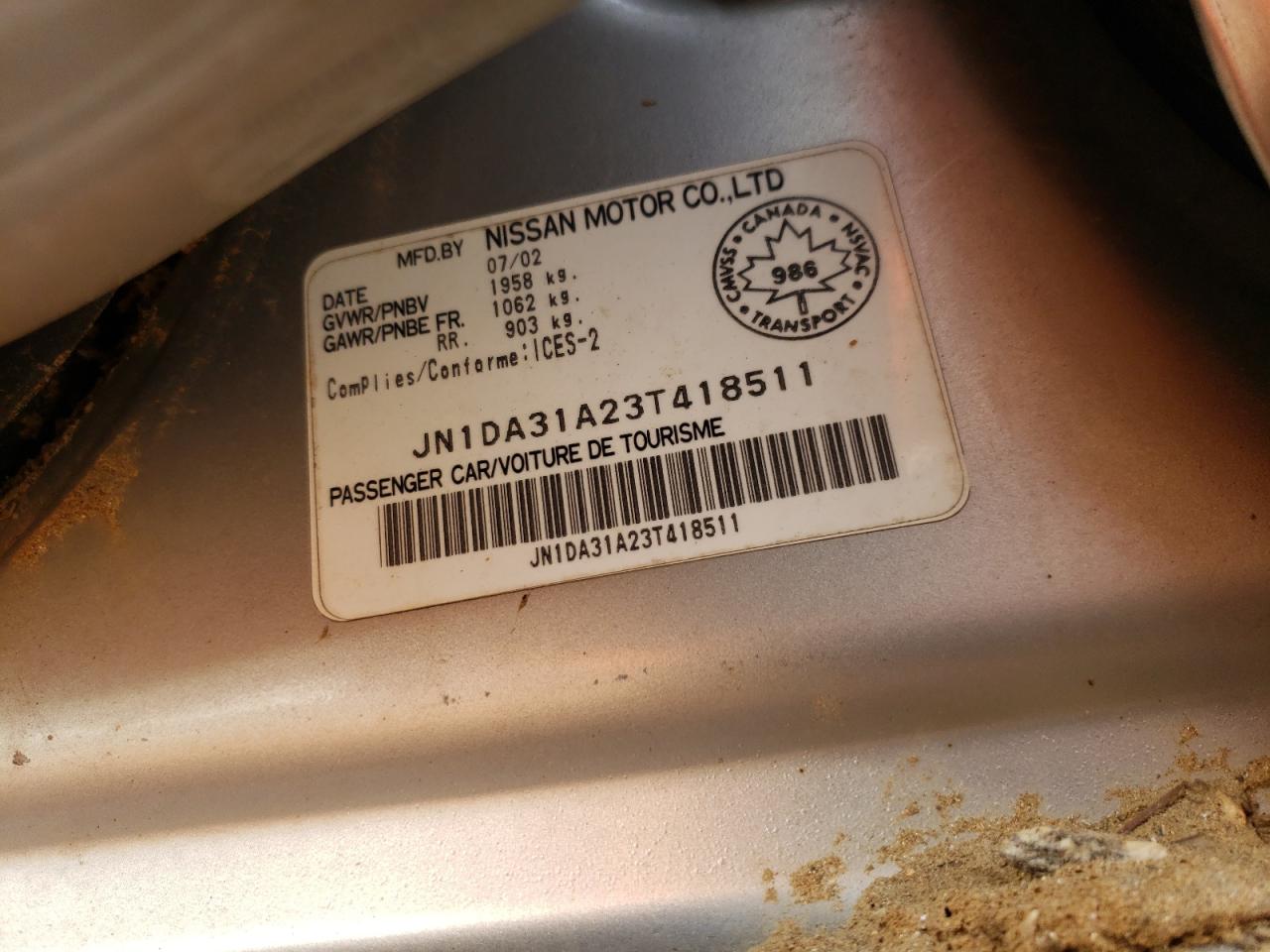 2003 Nissan Maxima Gle VIN: JN1DA31A23T418511 Lot: 57287395