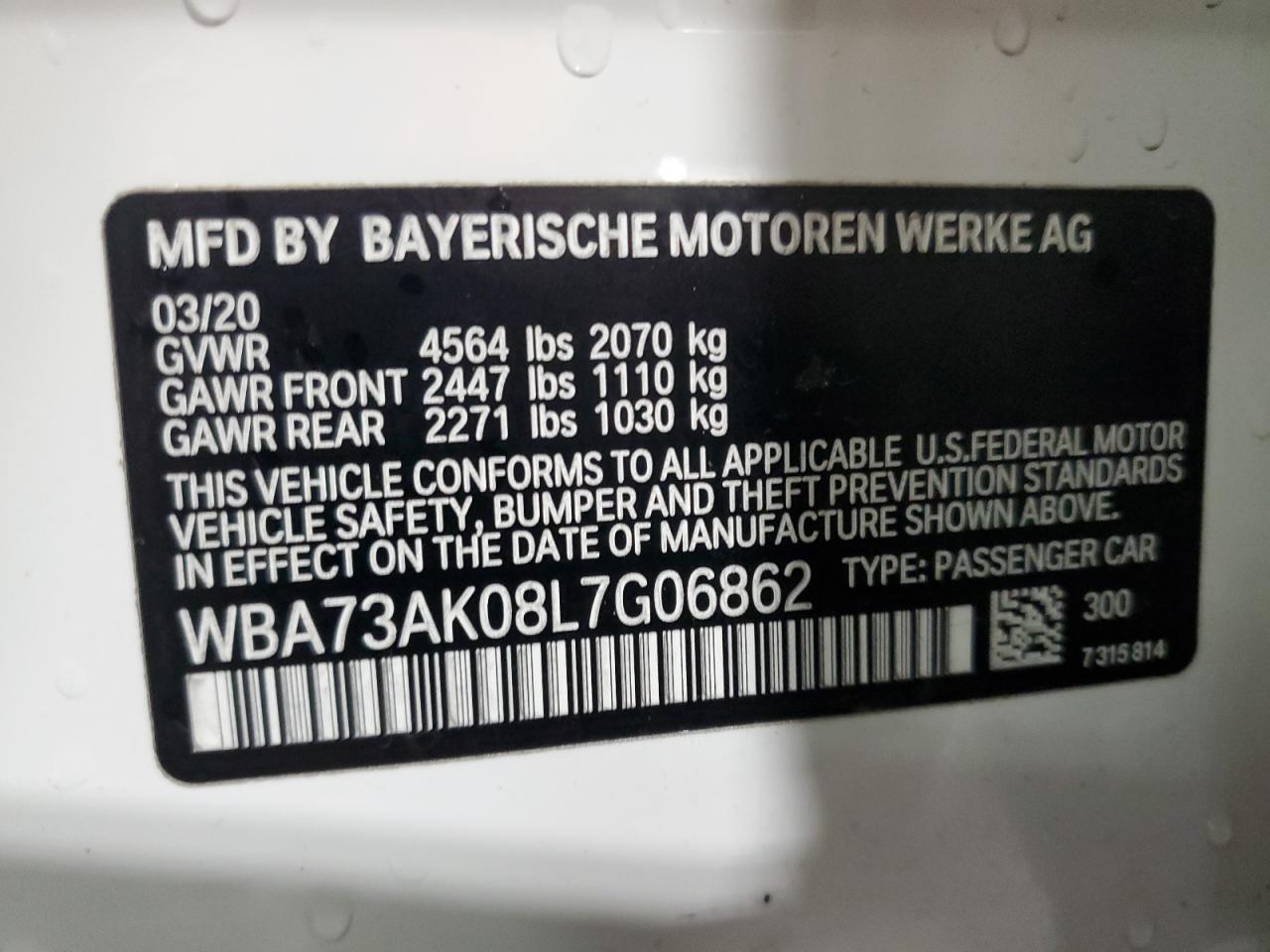 2020 BMW 228Xi VIN: WBA73AK08L7G06862 Lot: 56394195