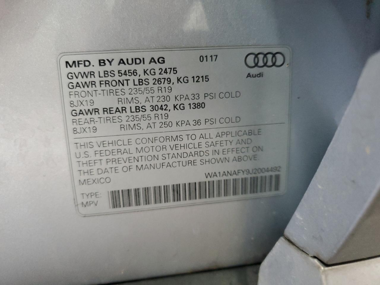 2018 Audi Q5 Premium VIN: WA1ANAFY9J2004492 Lot: 56716705