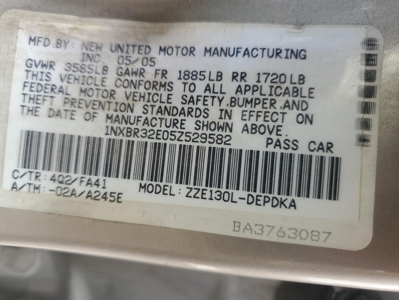 2005 Toyota Corolla Ce VIN: 1NXBR32E05Z529582 Lot: 57065175