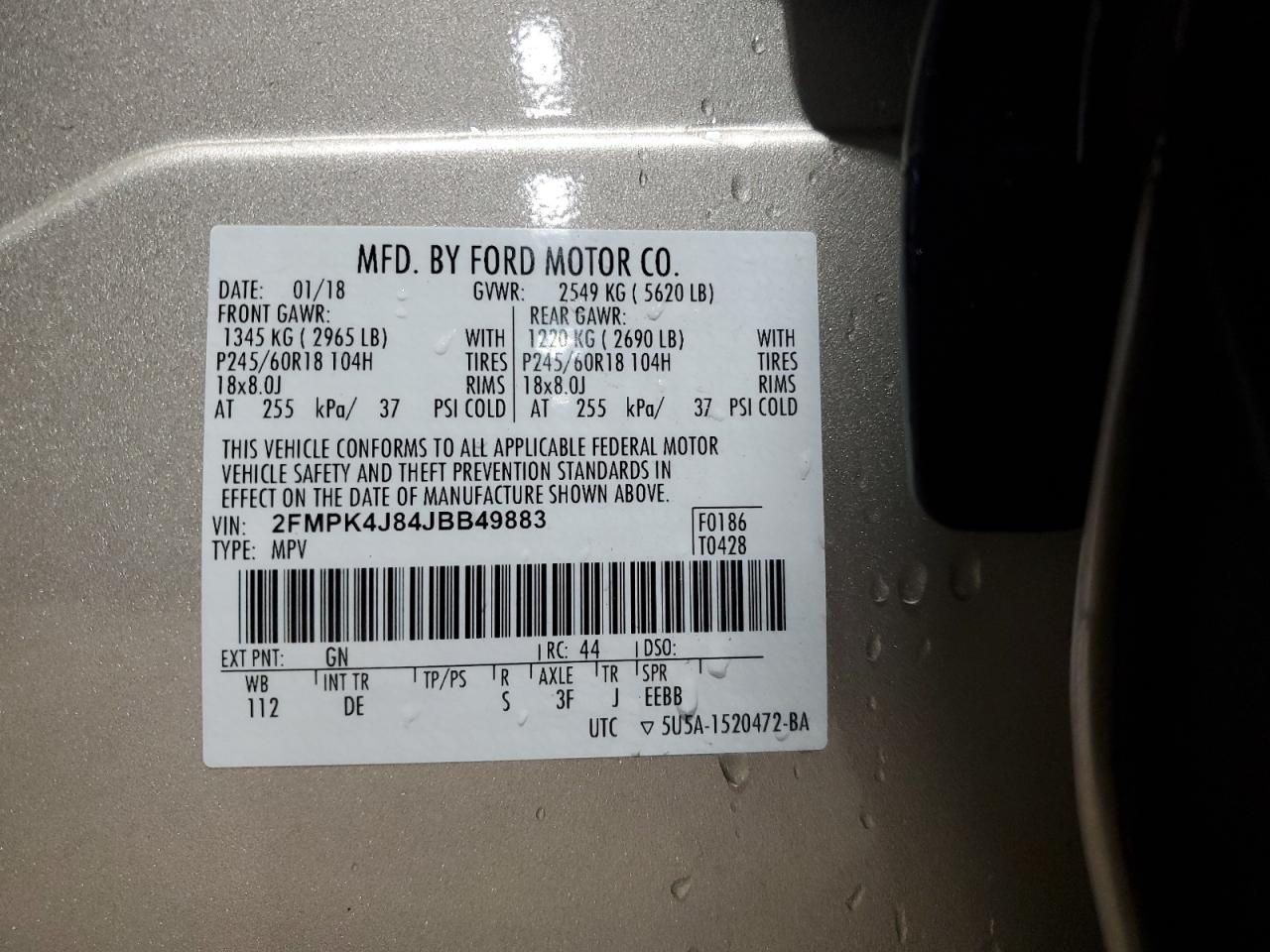 2018 Ford Edge Sel VIN: 2FMPK4J84JBB49883 Lot: 56329615