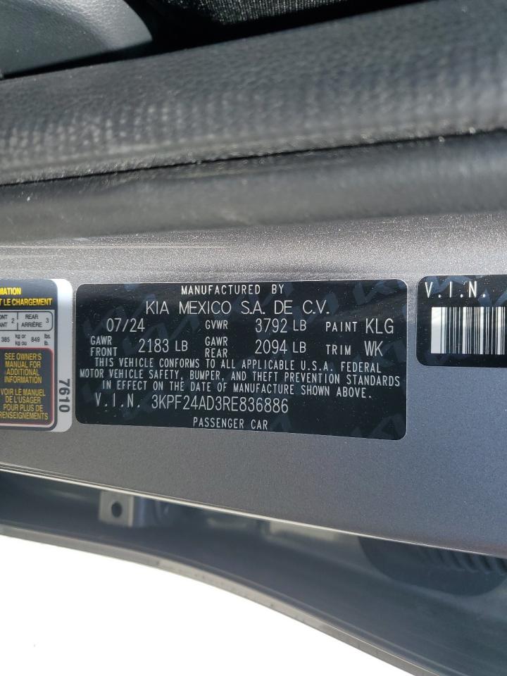2024 Kia Forte Lx VIN: 3KPF24AD3RE836886 Lot: 57311125