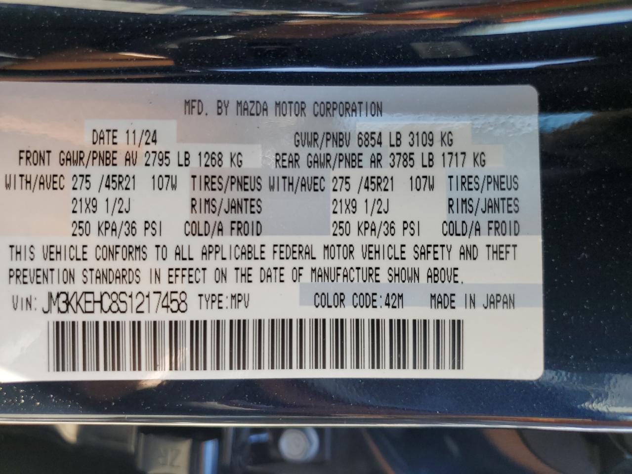 2025 Mazda Cx-90 Premium Plus VIN: JM3KKEHC8S1217458 Lot: 56587235