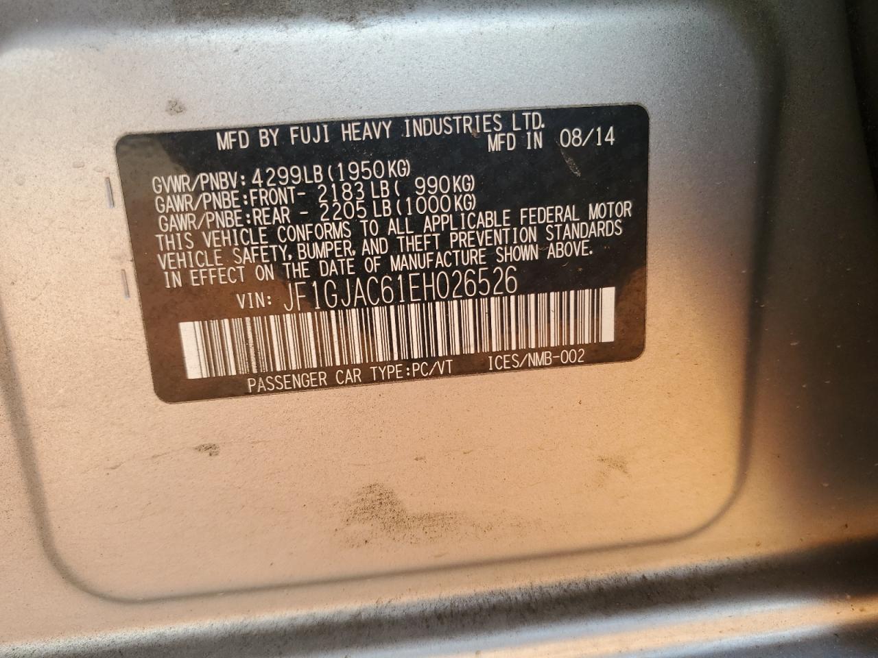 2014 Subaru Impreza Premium VIN: JF1GJAC61EH026526 Lot: 56149595