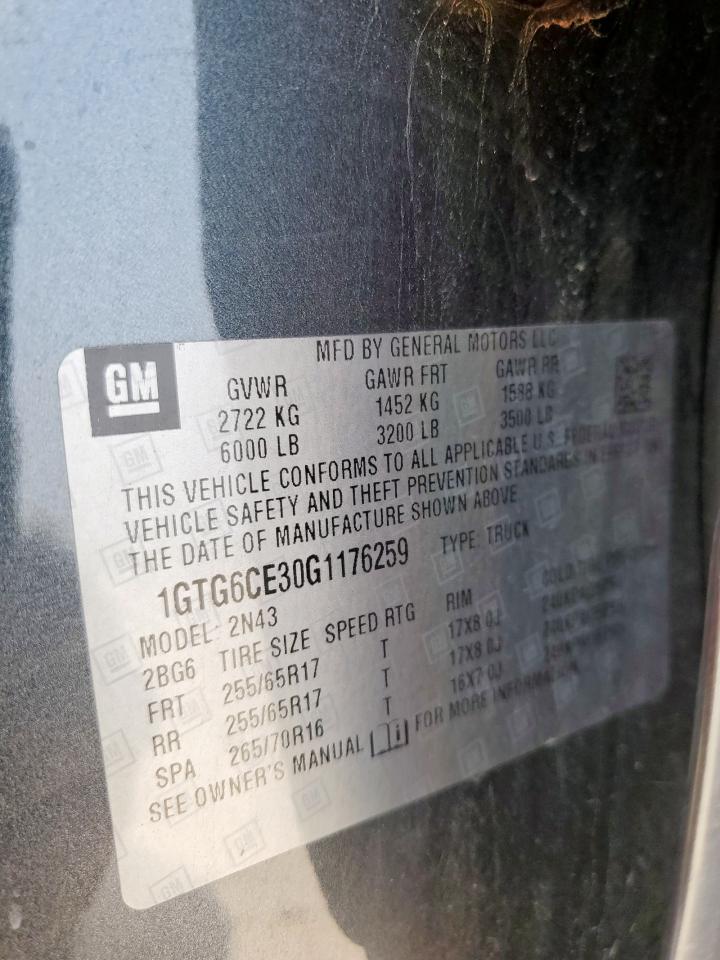 2016 GMC Canyon Sle VIN: 1GTG6CE30G1176259 Lot: 57150445