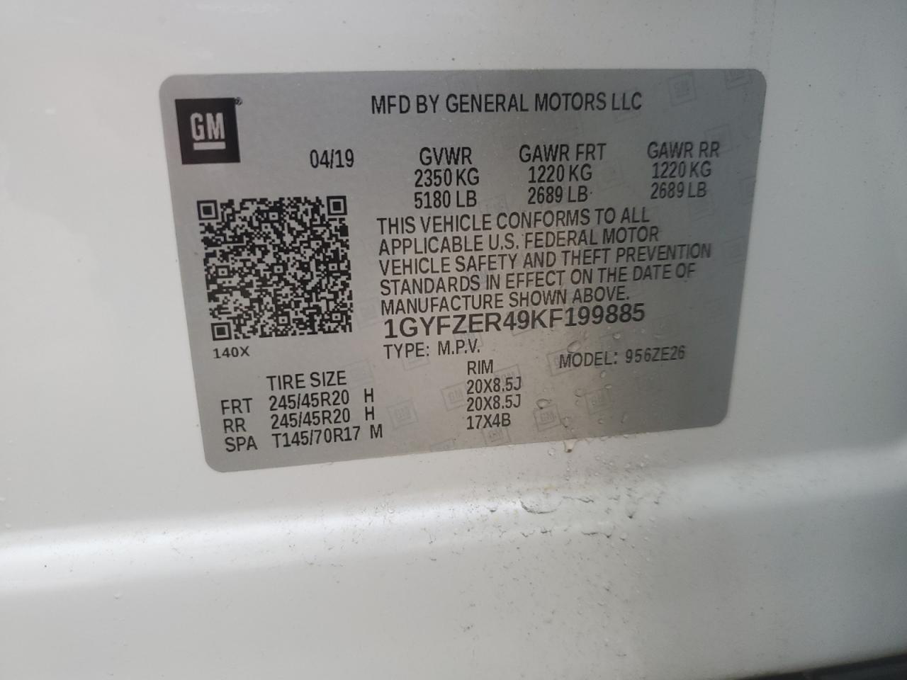 2019 Cadillac Xt4 Sport VIN: 1GYFZER49KF199885 Lot: 56836895