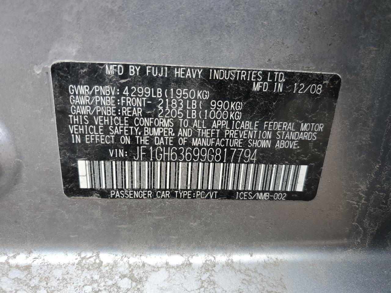 2009 Subaru Impreza Outback Sport VIN: JF1GH63699G817794 Lot: 58739405