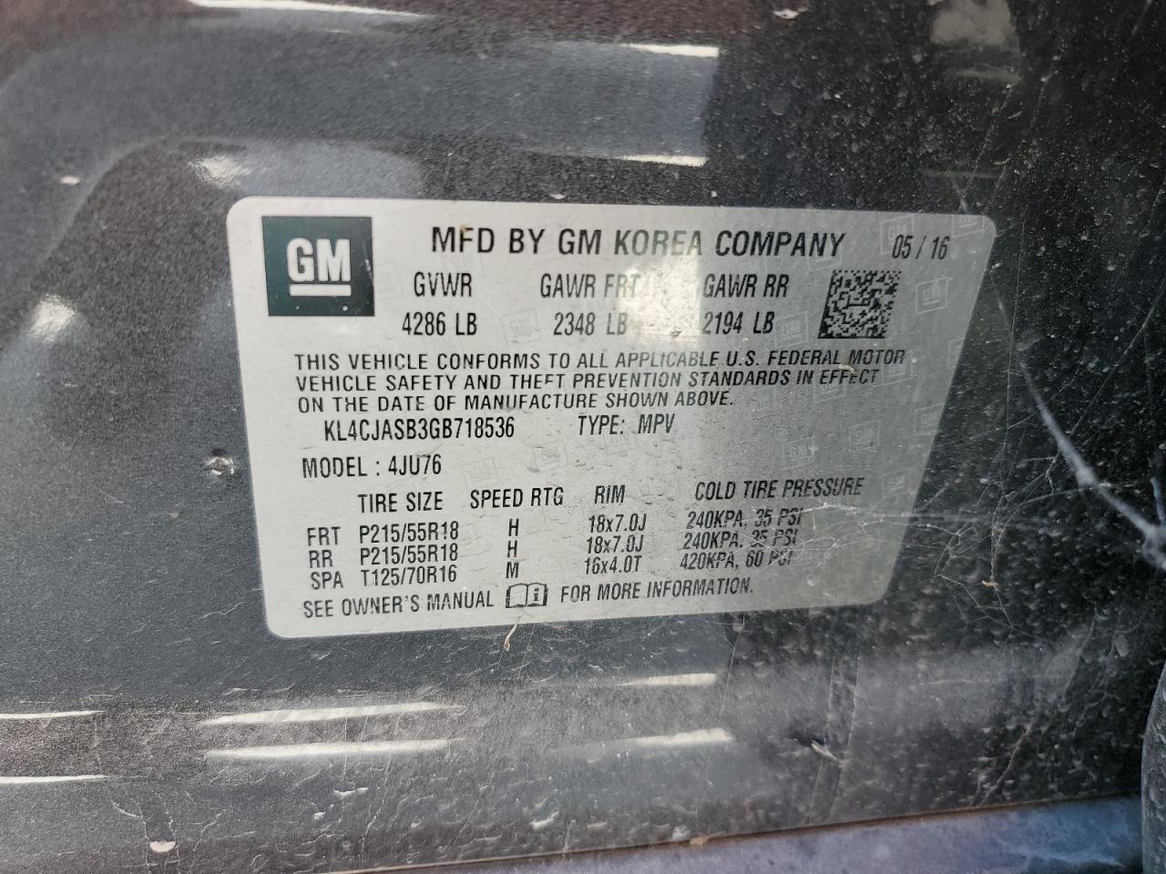 2016 Buick Encore VIN: KL4CJASB3GB718536 Lot: 56385915