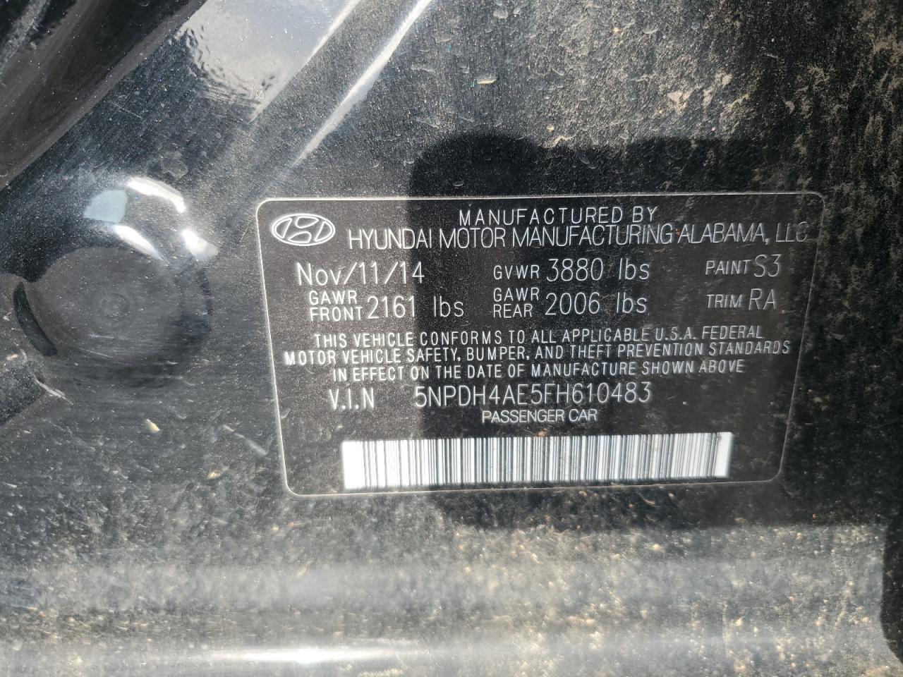 2015 Hyundai Elantra Se VIN: 5NPDH4AE5FH610483 Lot: 56893235