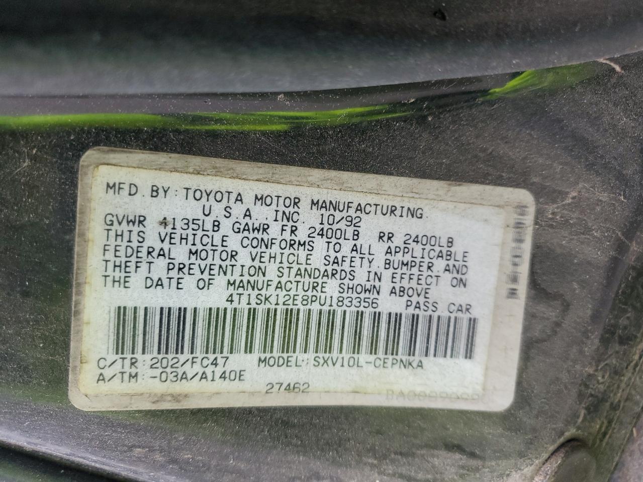 1993 Toyota Camry Le VIN: 4T1SK12E8PU183356 Lot: 56295225