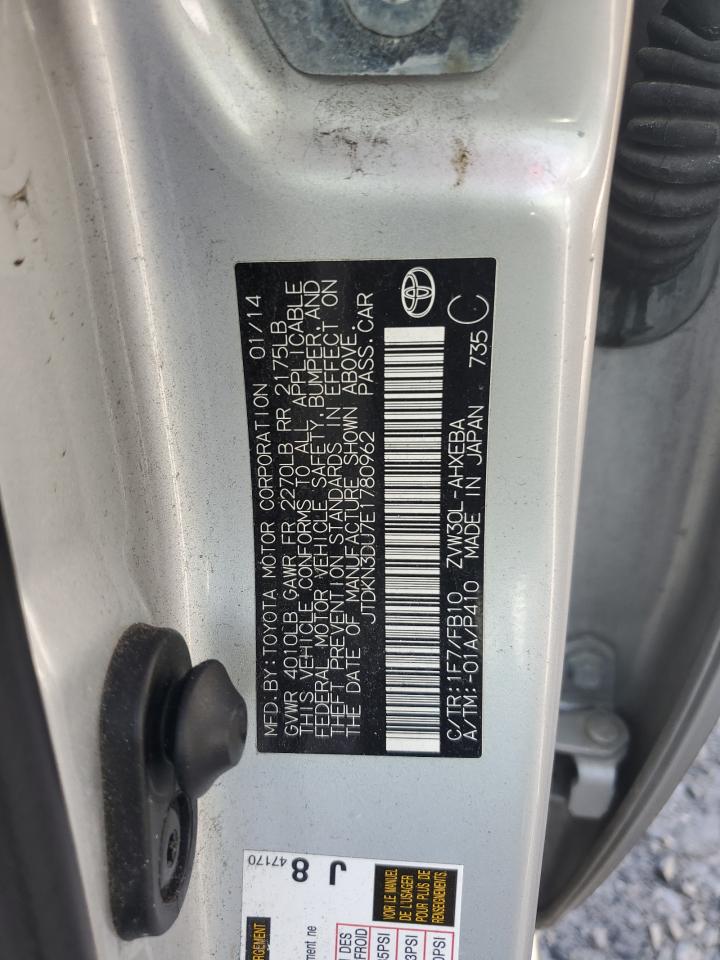 2014 Toyota Prius VIN: JTDKN3DU7E1780962 Lot: 56709145