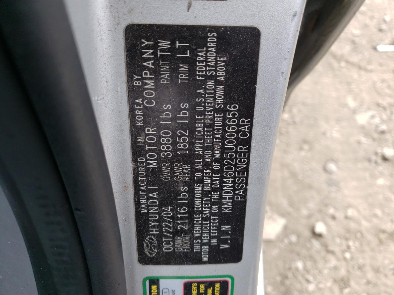 2005 Hyundai Elantra Gls VIN: KMHDN46D25U006656 Lot: 55782205