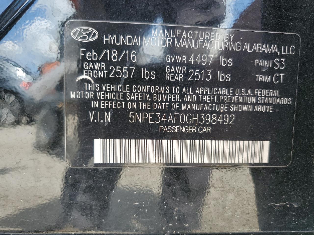 2016 Hyundai Sonata Sport VIN: 5NPE34AF0GH398492 Lot: 55411575