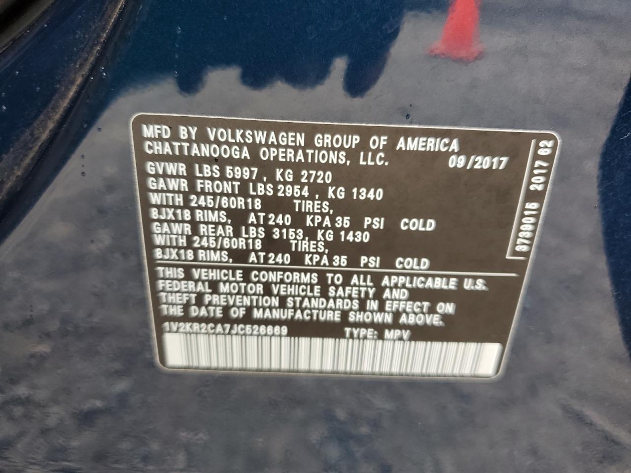 2018 Volkswagen Atlas Se VIN: 1V2KR2CA7JC526669 Lot: 57256865
