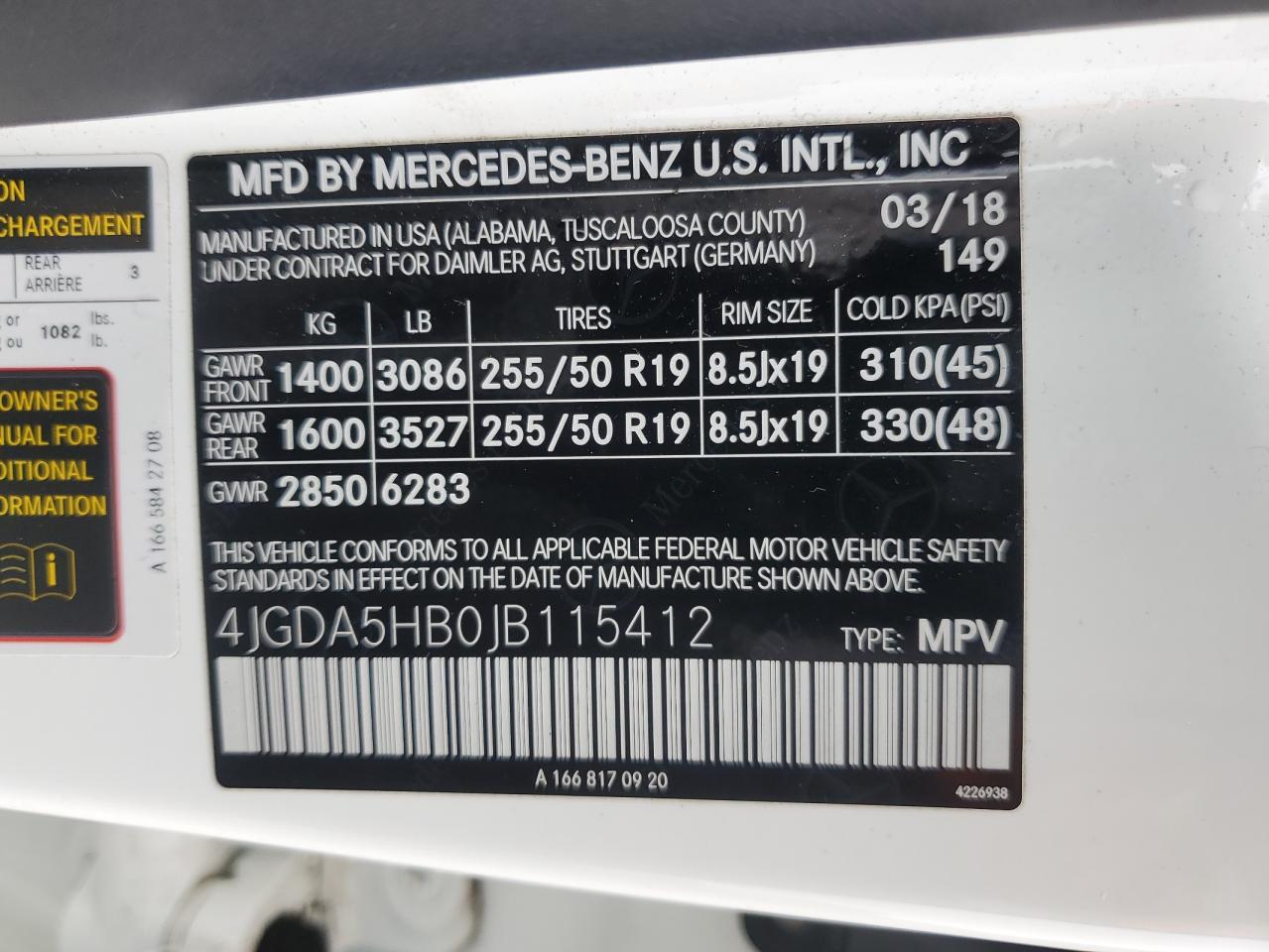 2018 Mercedes-Benz Gle 350 4Matic VIN: 4JGDA5HB0JB115412 Lot: 56689695