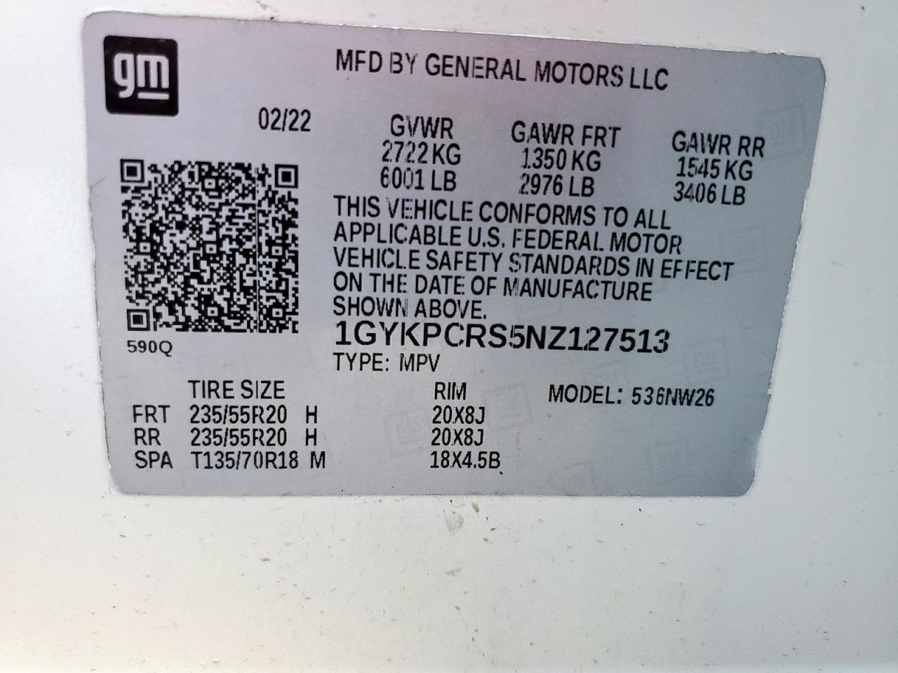 2022 Cadillac Xt6 Premium Luxury VIN: 1GYKPCRS5NZ127513 Lot: 57785435