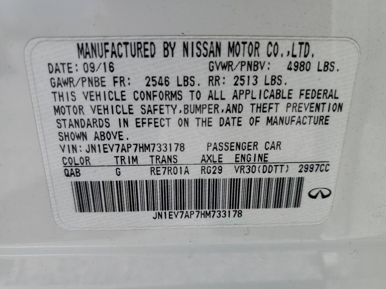 2017 Infiniti Q50 Premium VIN: JN1EV7AP7HM733178 Lot: 57134235