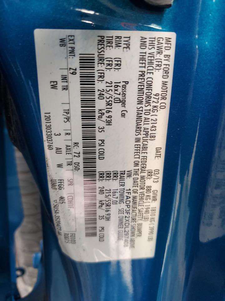 2013 Ford Focus Se VIN: 1FADP3F2XDL297408 Lot: 56742455