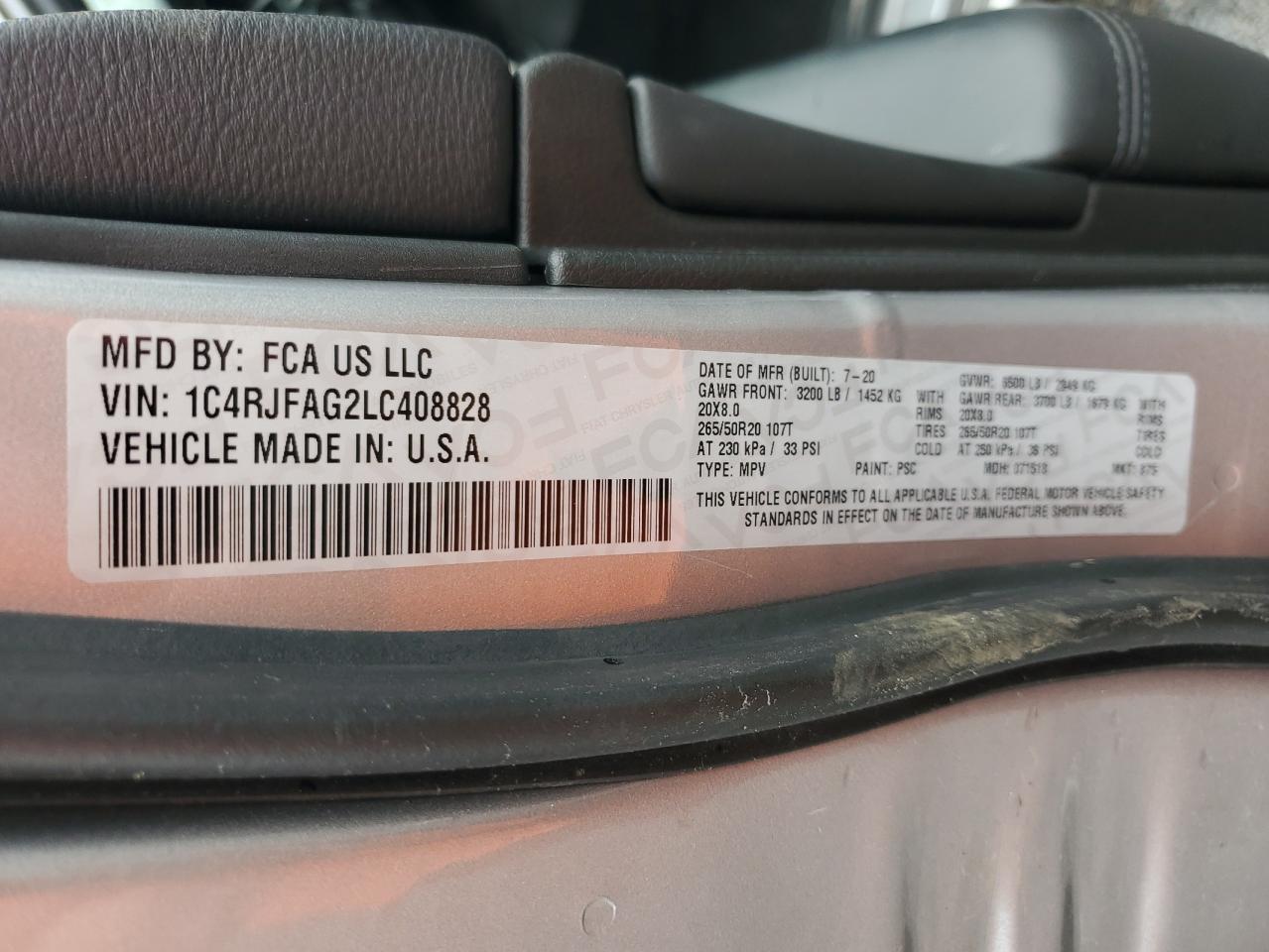 2020 Jeep Grand Cherokee Laredo VIN: 1C4RJFAG2LC408828 Lot: 56826115